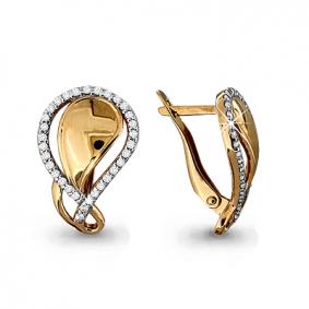 Золотые серьги AQUAMARINE 42514А с фианитом 42514А фото