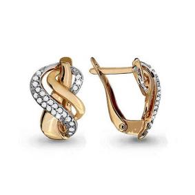 Золотые серьги AQUAMARINE 42522А с фианитом 42522А фото