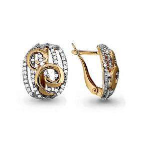 Золотые серьги AQUAMARINE 42592А с фианитом 42592А фото