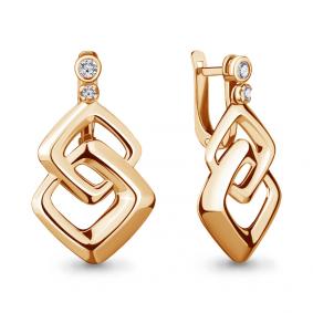 Золотые серьги AQUAMARINE 42660А с фианитом 42660А фото