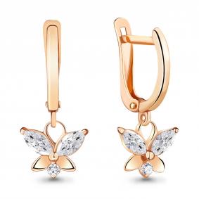 Золотые серьги AQUAMARINE 42673 с фианитом 42673 фото