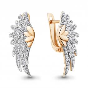 Золотые серьги AQUAMARINE 42686А с фианитом 42686А фото