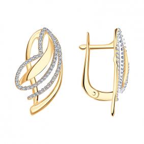 Золотые серьги AQUAMARINE 42703А с фианитом 42703А фото