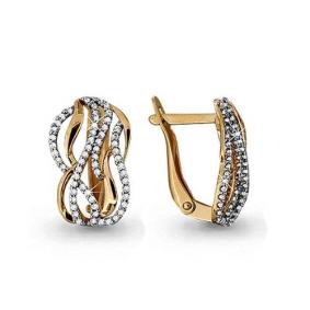 Золотые серьги AQUAMARINE 42704А с фианитом 42704А фото