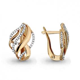 Золотые серьги AQUAMARINE 42706А с фианитом 42706А фото