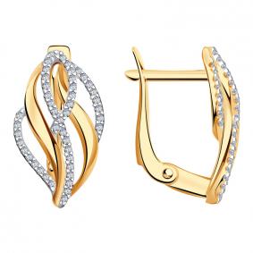 Золотые серьги AQUAMARINE 42708А с фианитом 42708А фото