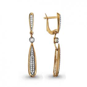 Золотые серьги AQUAMARINE 42740А с фианитом 42740А фото