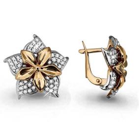 Золотые серьги AQUAMARINE 42836А с фианитом 42836А фото