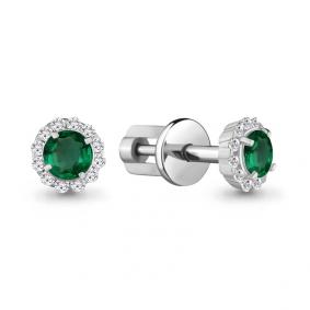 Золотые серьги AQUAMARINE 42884Г с фианитом и гидротермальным изумрудом 42884Г фото
