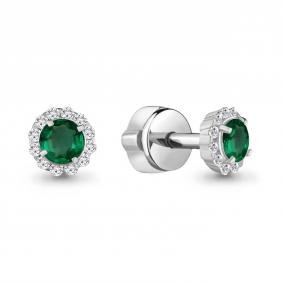 Серьги из белого золота AQUAMARINE 42884Гб с фианитом и гидротермальным изумрудом 42884Гб фото