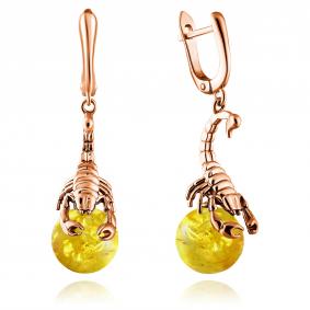 Серьги из золочёного серебра Дарвин 429022338qq-л с янтарём 429022338qq-л фото