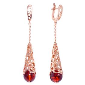 Серьги из золочёного серебра Дарвин 429022450qq с янтарём 429022450qq фото