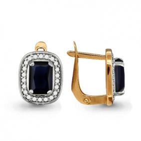 Золотые серьги AQUAMARINE 42902Б с фианитом и гидротермальным сапфиром 42902Б фото