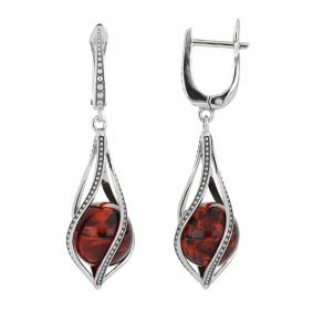 Серебряные серьги Дарвин 429041372qq-к с янтарём 429041372qq-к фото