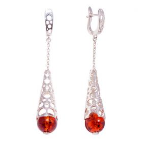 Серебряные серьги Дарвин 429041450qq с янтарём 429041450qq фото