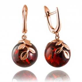 Серьги из золочёного серебра Дарвин 429042142tt-к с янтарём 429042142tt-к фото