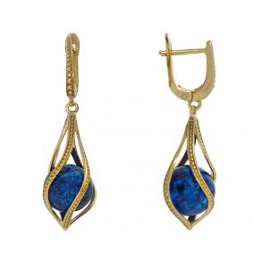 Серьги из золочёного серебра Дарвин 429252372gg-бир с янтарём 429252372gg-бир фото