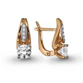 Золотые серьги AQUAMARINE 42966А с фианитом 42966А фото