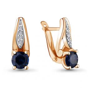 Золотые серьги AQUAMARINE 42966Б с фианитом и гидротермальным сапфиром 42966Б фото