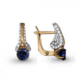 Золотые серьги AQUAMARINE 42978Б с фианитом и гидротермальным сапфиром 42978Б фото