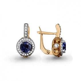 Золотые серьги AQUAMARINE 42980Б с фианитом и гидротермальным сапфиром 42980Б фото