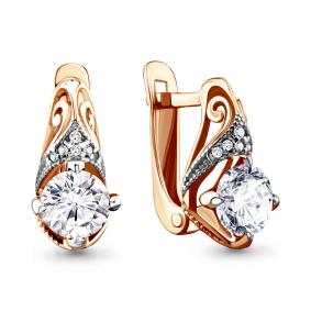 Золотые серьги AQUAMARINE 42984А с фианитом 42984А фото