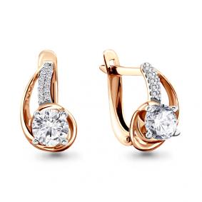 Золотые серьги AQUAMARINE 42985А с фианитом 42985А фото