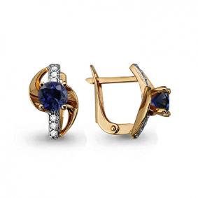 Золотые серьги AQUAMARINE 42986Б с фианитом и гидротермальным сапфиром 42986Б фото