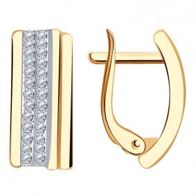 Золотые серьги AQUAMARINE 42989А с фианитом 42989А фото