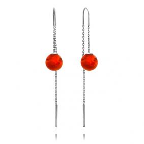 Серебряные серьги Дарвин 42E187361kk-кр с янтарём 42E187361kk-кр фото