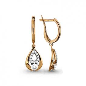 Золотые серьги AQUAMARINE 43007А с фианитом 43007А фото