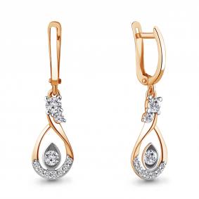 Золотые серьги AQUAMARINE 43040А с фианитом 43040А фото