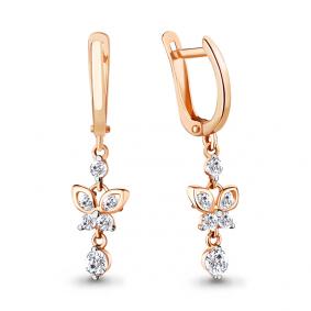 Золотые серьги AQUAMARINE 43104А с фианитом 43104А фото