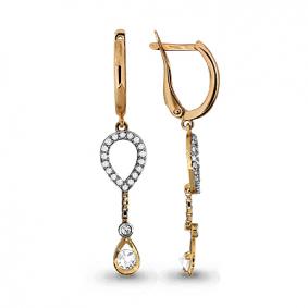 Золотые серьги AQUAMARINE 43161А с фианитом 43161А фото