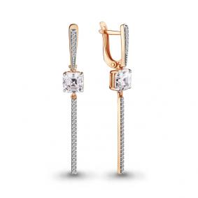 Золотые серьги AQUAMARINE 43310А с фианитом и Swarovski 43310А фото