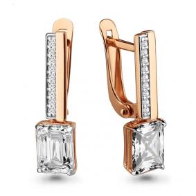 Золотые серьги AQUAMARINE 43311А с фианитом и Swarovski 43311А фото