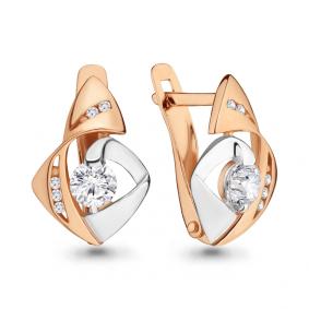 Золотые серьги AQUAMARINE 43342А с фианитом и Swarovski 43342А фото