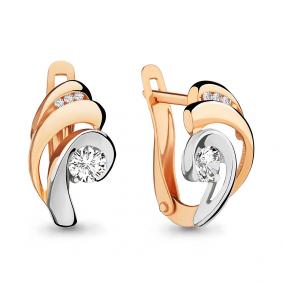 Золотые серьги AQUAMARINE 43343А с фианитом и Swarovski 43343А фото