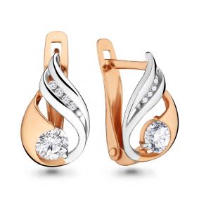 Золотые серьги AQUAMARINE 43344А с фианитом и Swarovski 43344А фото