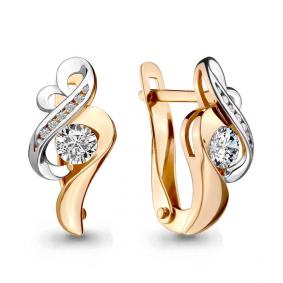 Золотые серьги AQUAMARINE 43346А с фианитом и Swarovski 43346А фото