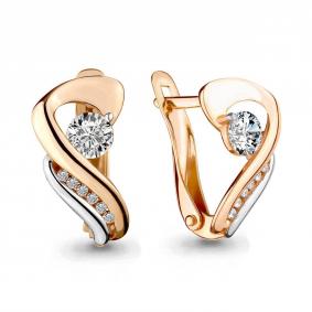 Золотые серьги AQUAMARINE 433481А с фианитом 433481А фото