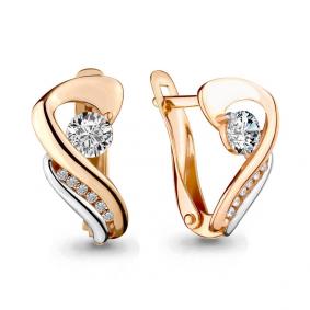 Золотые серьги AQUAMARINE 43348А с фианитом и Swarovski 43348А фото