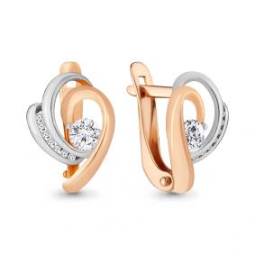 Золотые серьги AQUAMARINE 43349А с фианитом и Swarovski 43349А фото