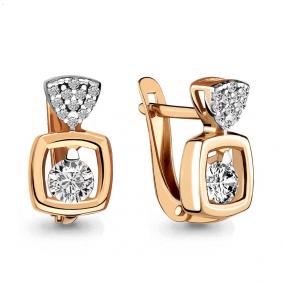 Золотые серьги AQUAMARINE 43351А с фианитом и Swarovski 43351А фото