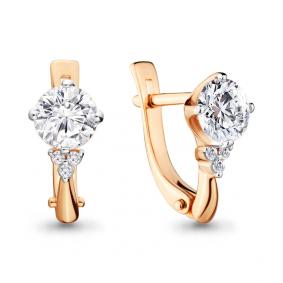 Золотые серьги AQUAMARINE 43394А с фианитом и Swarovski 43394А фото