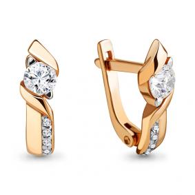 Золотые серьги AQUAMARINE 43402А с фианитом и Swarovski 43402А фото