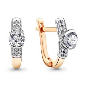 Золотые серьги AQUAMARINE 43406А с фианитом и Swarovski 43406А фото