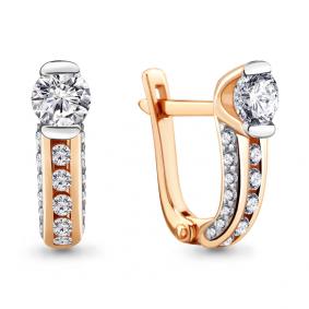 Золотые серьги AQUAMARINE 43408А с фианитом и Swarovski 43408А фото