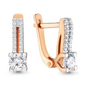 Золотые серьги AQUAMARINE 43415А с фианитом и Swarovski 43415А фото