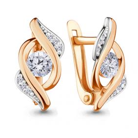 Золотые серьги AQUAMARINE 43416А с фианитом и Swarovski 43416А фото